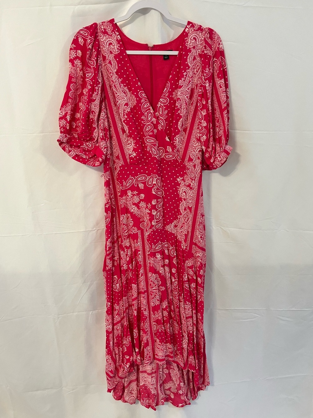 Ann Taylor Hot Pink Paisley High-Low Midi Dress